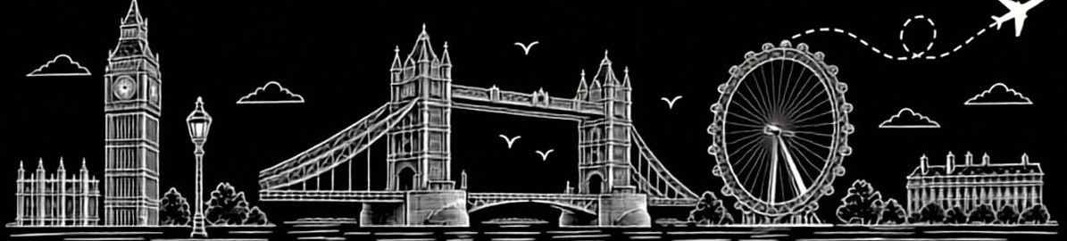 Hand-drawn London skyline: Big Ben, Tower Bridge and the London Eye